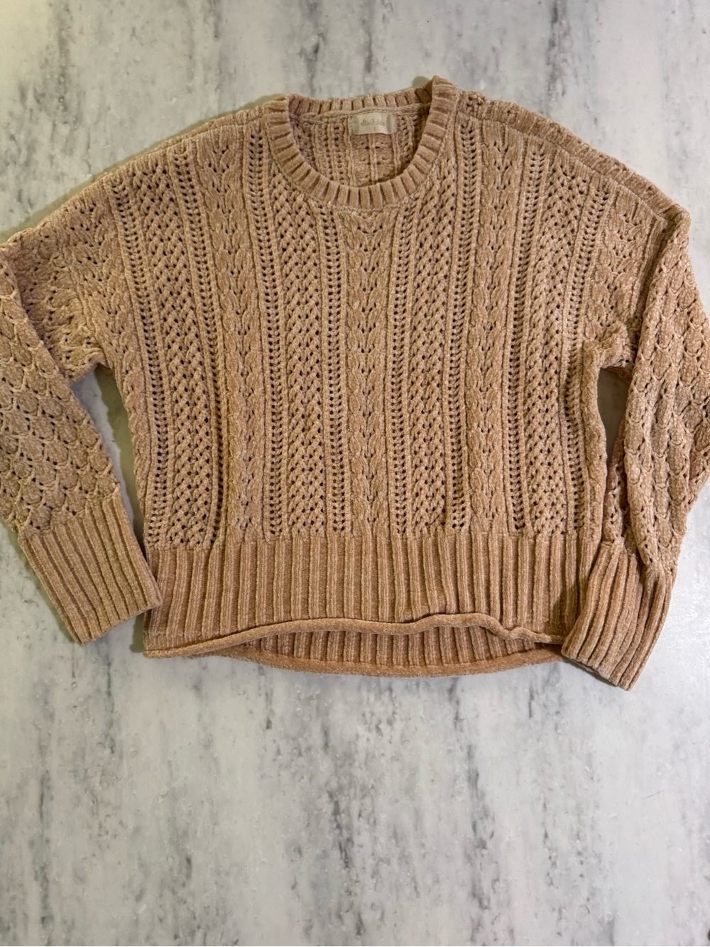 Altar’d State Neutral Beige Cozy Cable Knit Chenille Crewneck Sweater S